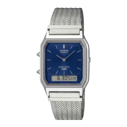 Casio Vintage AQ-230EM-2A Stainless Steel Mesh Band Analog-Digital Unisex Watch
